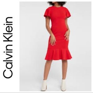 Calvin Klein Short Sleeve Ruffle Hem Dress